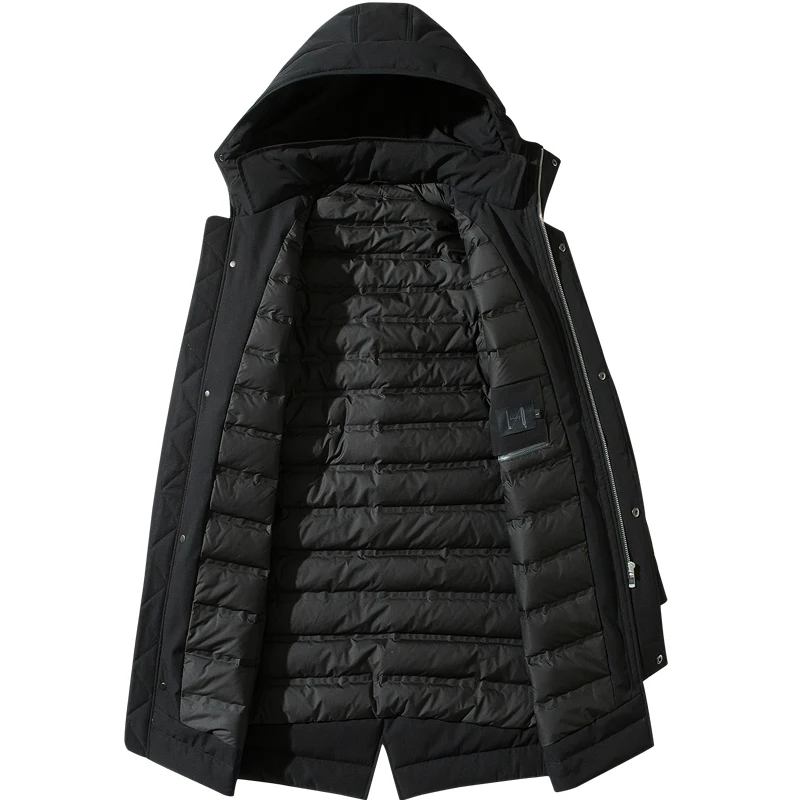 Мужская зимняя теплая длинная пуховая куртка, Мужская пуховая куртка X-long, серое пуховое пальто