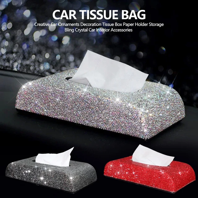 Auto Visier Tissue Box, Kristalle Bling Servietten Halter Tissue Cover  Maske Box mit Glitzermaske Haken Clip (schwarz &rot)