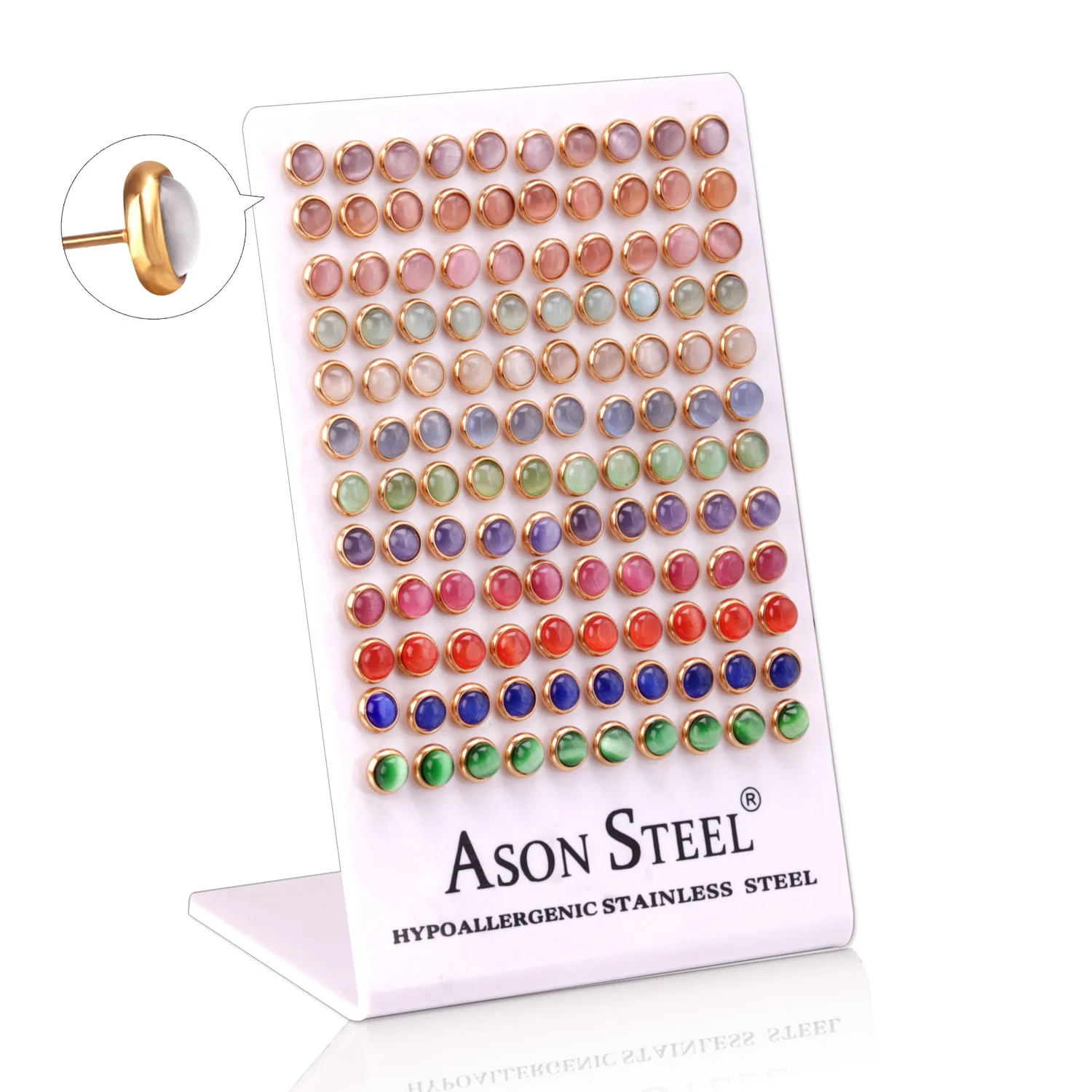 Luxukissids, 60 пар в партии, маленькие серьги-гвоздики с кошачьим глазом, набор из нержавеющей стали с винтовой вилкой, серьги для женщин, детей, девочек и мужчин