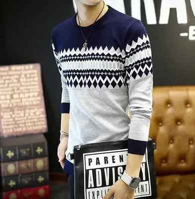 Navy Blue RUIHUO, полосатый зимний свитер с круглым вырезом, мужской Уродливый Рождественский свитер, мужское зимнее пальто, пуловер и свитеры для мужчин, осень, XXL - Цвет: Navy Blue