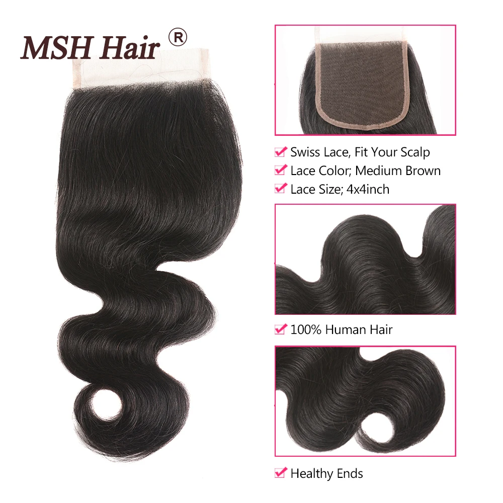 MSH Hair Brazilian Body Wave 3 Bundles With Closure Human Hair Weaves Remy Hair Bundles With 4 5 MSH Hair Brazilian Body Wave 3 Bundles With Closure Human Hair Weaves Remy Hair Bundles With 4 5