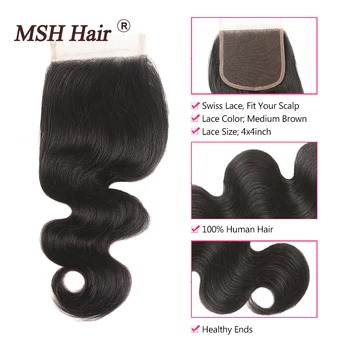 MSH Hair Brazilian Body Wave 3 Bundles With Closure Human Hair Weaves Remy Hair Bundles With 4 5