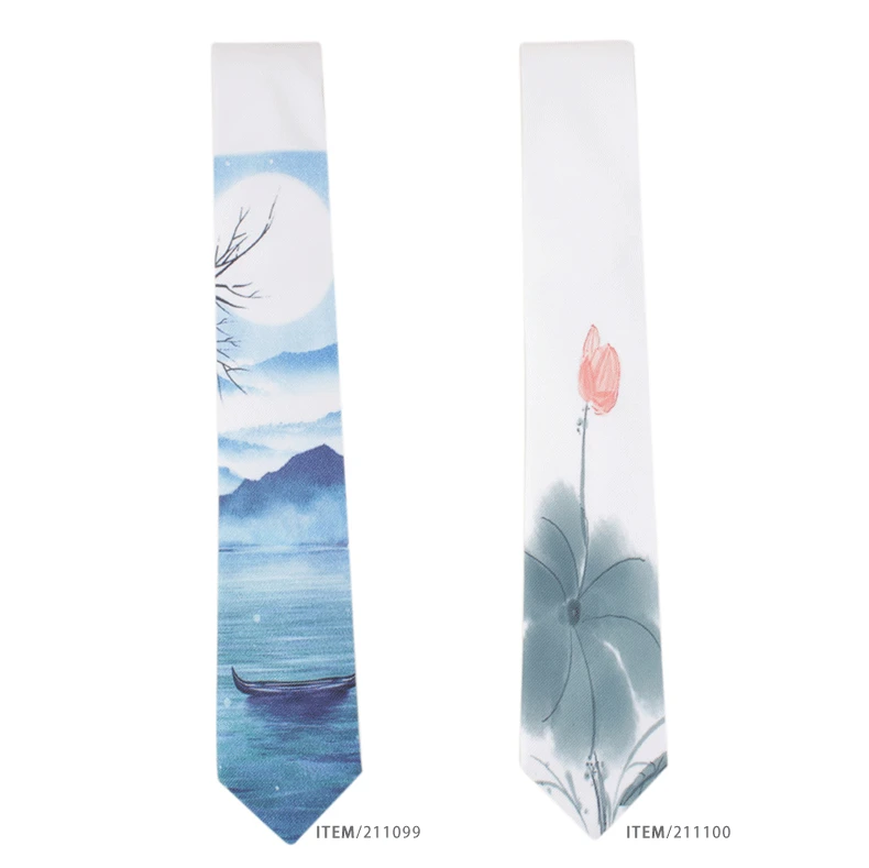 Men's Printed Tie Casual Banquet Suit Shirt Accessories Yarn-dyed Polyester Silk White Fine Novelty Landscape Painting Necktie
