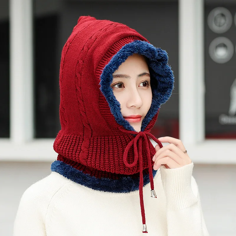 Женские Зимние флисовые теплые шапочки Skullies вязаная шапка для верховой езды Ветрозащитная маска защита ушей Балаклава Верхняя одежда Повседневная шапка и снуд - Цвет: as show