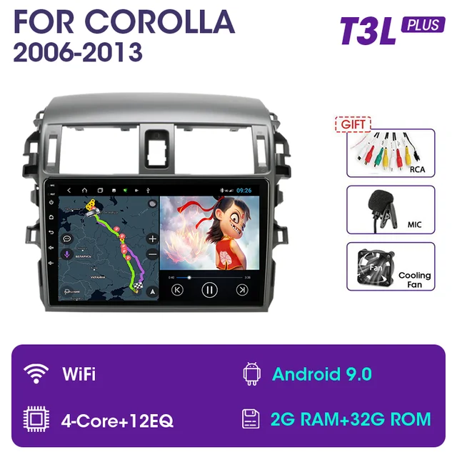 Srnubi Android 10 Car Audio Radio DVD for Toyota Corolla E140/150 2006 - 2013  Multimedia Player 2Din GPS Navigation Auto Stereo T3L plus(gift)