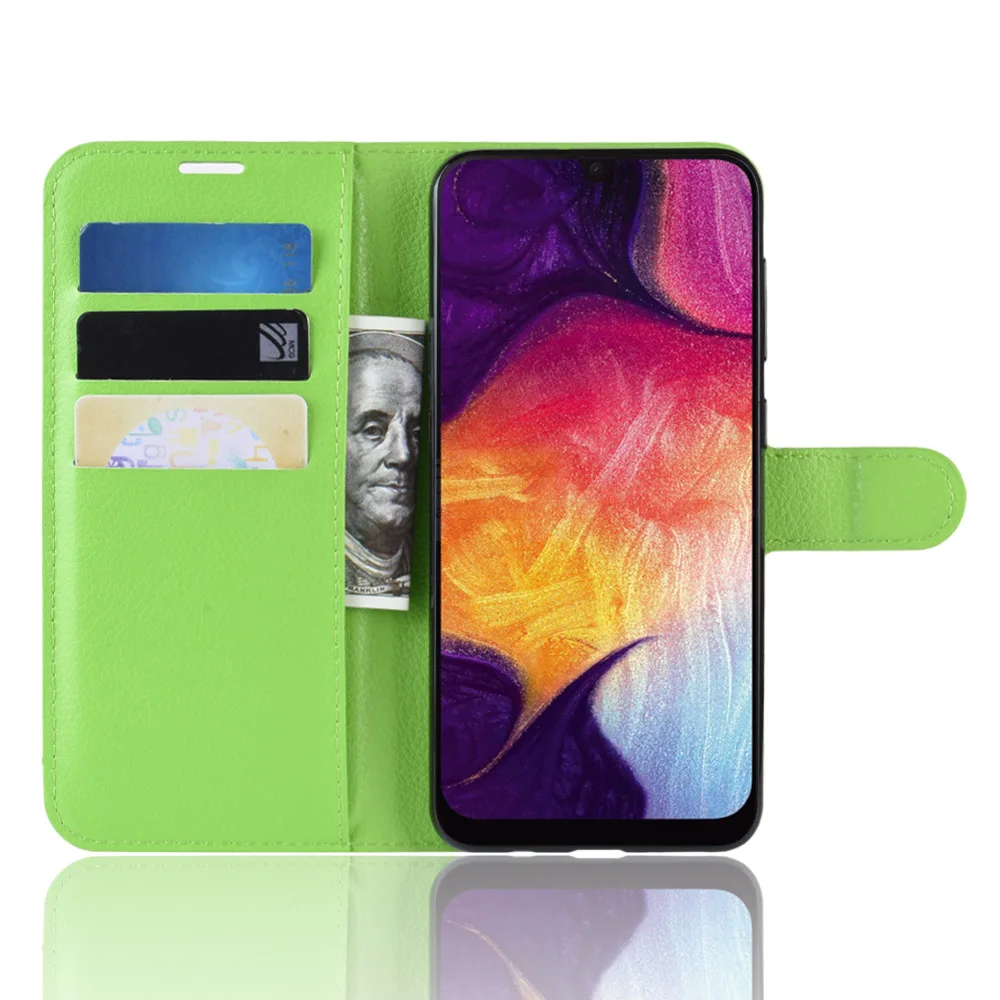 Зеленый Чехол A505 для samsung Galaxy A50 A505F(6,4 дюйма), Чехол-Кошелек, Чехол-книжка с отделением для карт, кожаный чехол-книжка, черный цвет, 505A SM 50 A 505 - Цвет: Зеленый