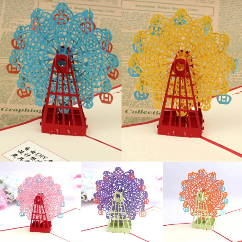  15*15cm Handmade Paper Carving Birthday Card Ferris Wheel Greeing Cards Invitations Cards 3D Origam - 4000434374694