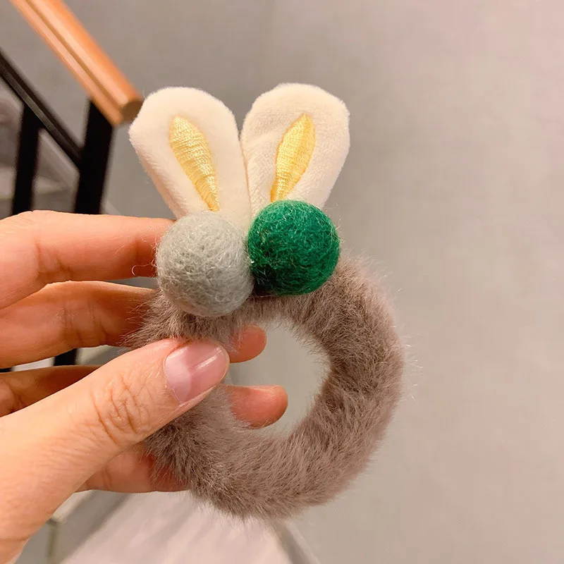 40 шт./лот DIY простой мульти плюшевый мультяшный кролик лента для волос кашемировые шарики резинка для волос Инструменты для укладки волос аксессуары HA1733