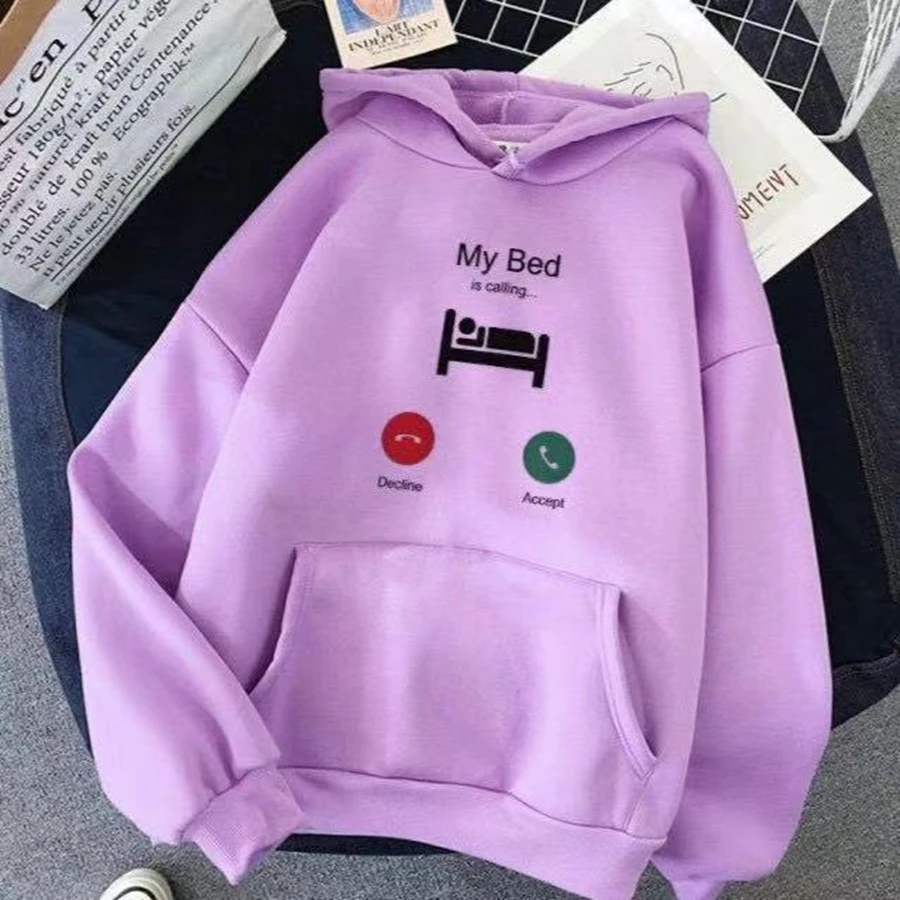 2021 New My Bed Is Calling Hoodie Harajuku Women Casual Fashion All-match Sweatshirt Streetwear Unisex Hip Hop Oversize Girl Top 5