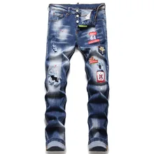 Pantalones vaqueros ajustados para hombre, Jeans desgastados, rasgados, con puntos de pintura, marca italiana de moda, #1228