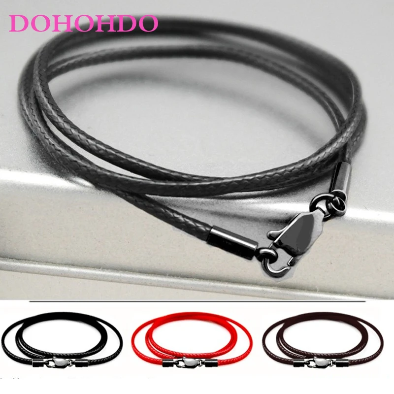 

3pcs/lots 40-60cm 1mm 2mm 3mm Necklace Cord Leather Waxed Cord Black Lobster Clasp Connector Leather Rope Chain For DIY Jewelry