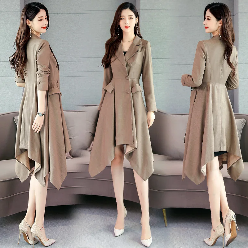 

Fashion Slim Fit Trench Coat Women's 2019 Autumn Mid-length Irregular Hem Trench Coat Fashion WOMEN'S Dress Hot Selling Korean-s
