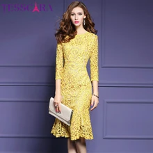 TESSCARA, женское осеннее элегантное кружевное платье, женское платье высокого качества, вечерние платья в стиле ретро, высококачественное платье в стиле знаменитостей