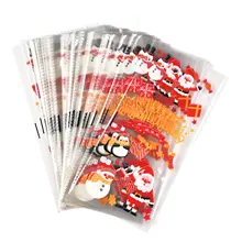 

2 Bags 27x13cm Christmas Theme Plastic Bags for Packing Food Candy Cookie Gifts Packaging Storage Bags Christmas Party Favor
