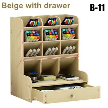 

Wooden Desk Organizer Multi-Functional DIY Pen Holder Box Desktop Stationary Home Office Supply Storage Rack