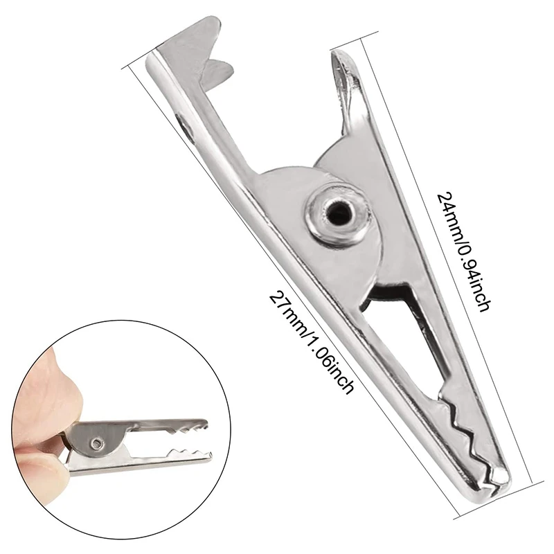 Alligator Clips Electric Test Clamp Test Clip Test Leads Alligator Clip Adapter Electrical Clamp 100PCS 1.06IN / 27mm Mini Metal Alligator Clips, Crocodile Clamps Silver Tone Nickel Plated Test Line Spring Clamps.