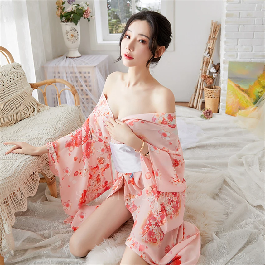Японское кимоно для девушек Сакура платье Оби женщин Kawaii Yukata сексуальное длинное