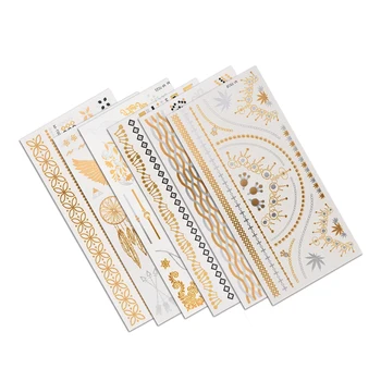

Beauty Flash Metallic Temporary Tattoo Choker Designs Women Body Art Disposable Tattoo Gold Waterproof Fake Disposable Tattoo