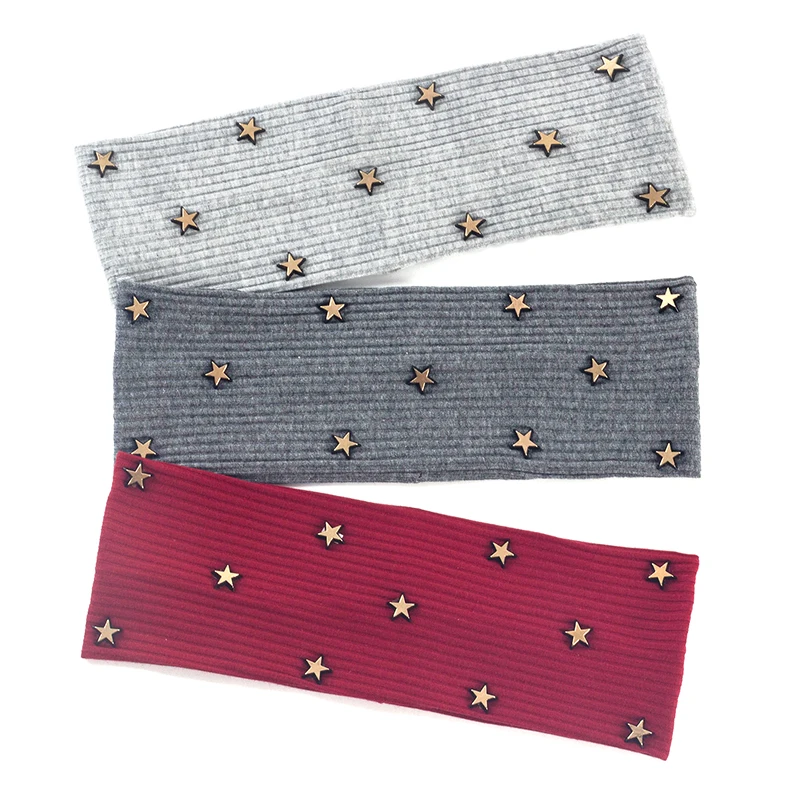 

Solid Color Stripe Headband Flat Hairband For Women Five-pointed Star Elastic Hair tie Ladies Knitted Turban Hair Accessories