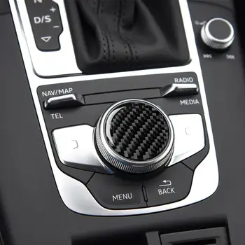 

For Audi A4L/A3 Central Control Multimedia Knob Decoration Stickers Audi tricolor Pure carbon fiber Stickers 2012-2020