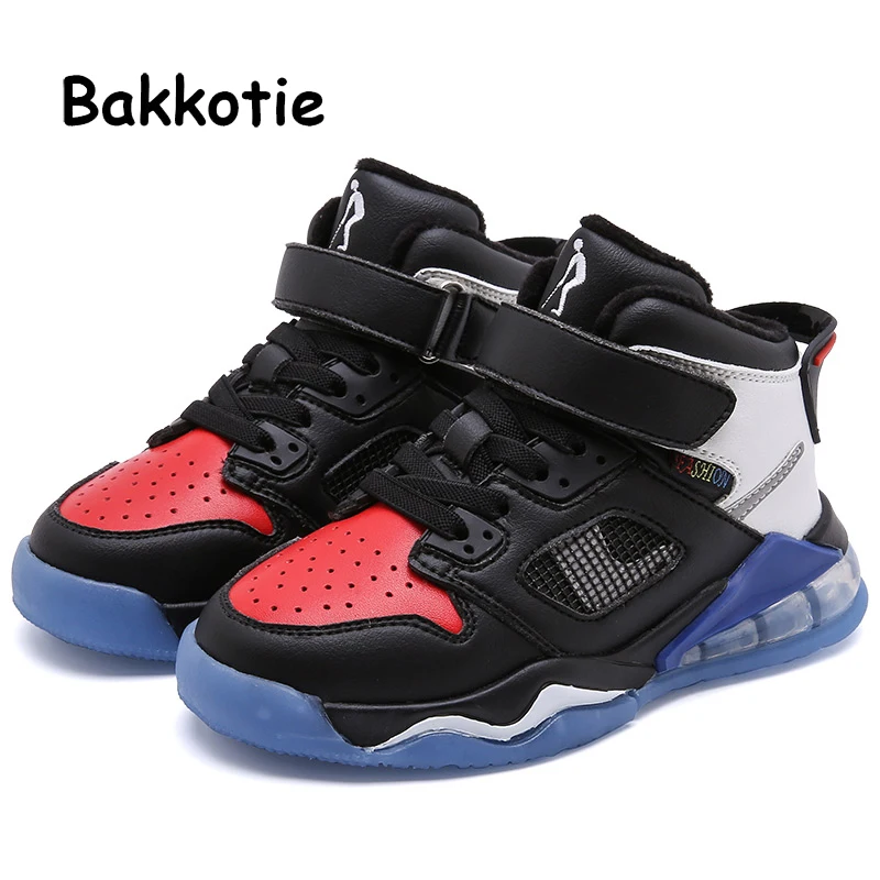 

Bakkotie 2019 Baby Boys Fashion Basketball Shoes New Kids Winter Black High Sneakers Girls Warm Fur Soft Casual Sports Shoes