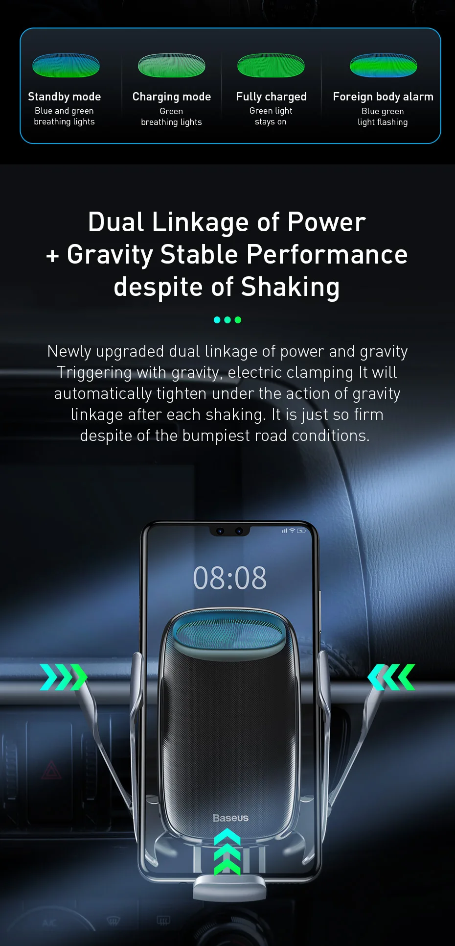 Baseus 15 Вт Qi Беспроводное Автомобильное зарядное устройство для iPhone 11 Быстрая автомобильная Беспроводная зарядка держатель для samsung S9 Xiaomi Mi 9 индукционное зарядное устройство