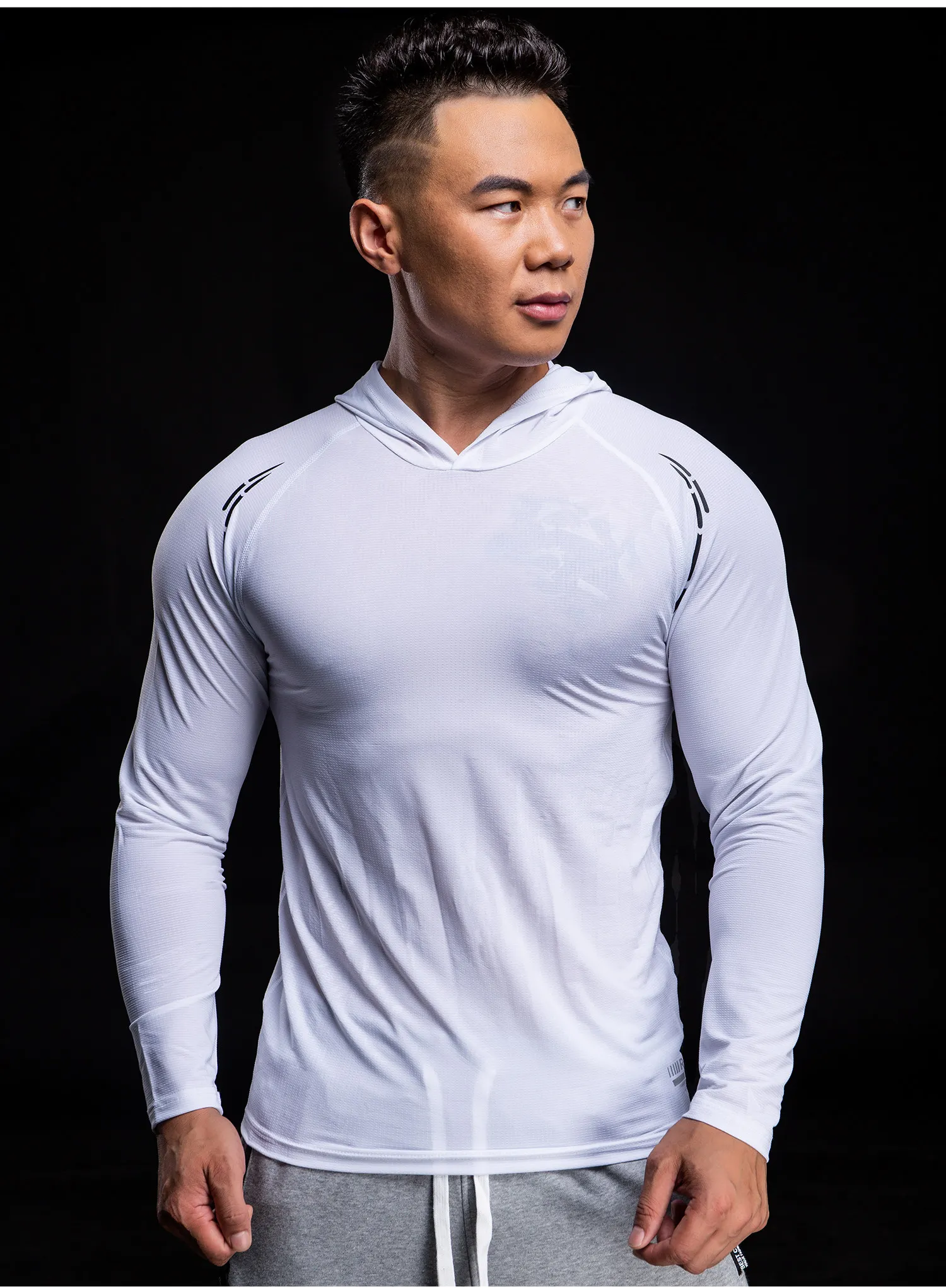 Solid Long Sleeve Men's Hooded Bodybuilding & Fitness T Shirt Men's