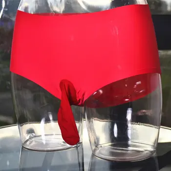 

Ice Silk Sexy Shiny JJ Open G-string Sheer Seamless U Convex Pouch COCk Ring Sexy Brief Candy Color Low Rise Gay Wear Plus Size