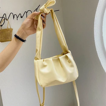 

Bowknot Bucket Bag Soft Leather Handbag Pleated Cloud Bag Women Shoulder Bags For Women 2020 Crossbody Bags Leather bolso mujer