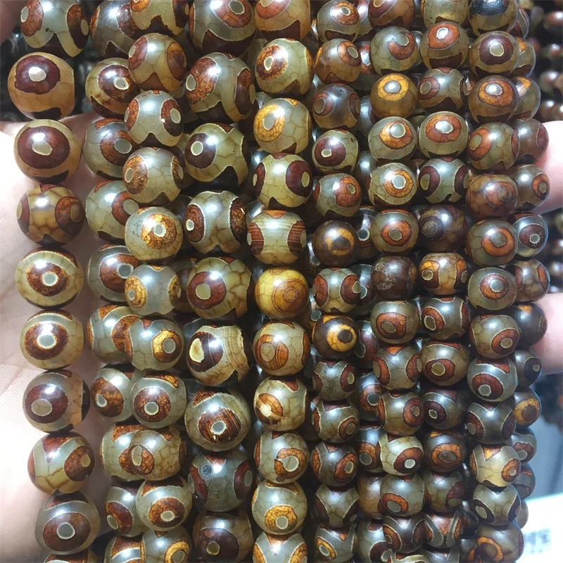 10MM Yellow 3 Eye 1 линия, 3 глаза, 9 глаз, тибетские бусины дзи Тай Чи, настоящие драгоценные камни, натуральные бусины дзи, s Агат, для изготовления ювелирных изделий, браслет, ожерелье, сделай сам - Цвет: 10MM Yellow 3 Eye