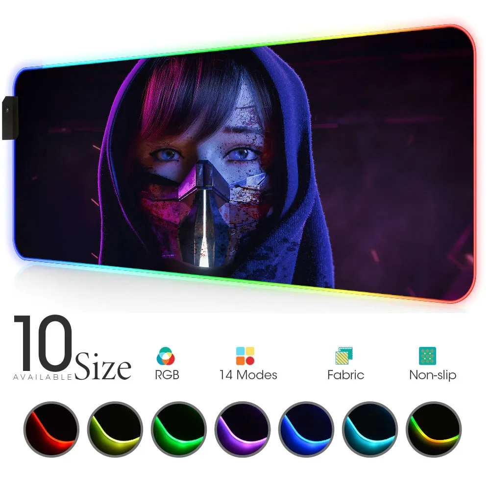 

Colorful glowing girl Mouse Pad RGB Black Large customize LED MousePad Gamer with Backlit pc accessories gaming keyboard pad