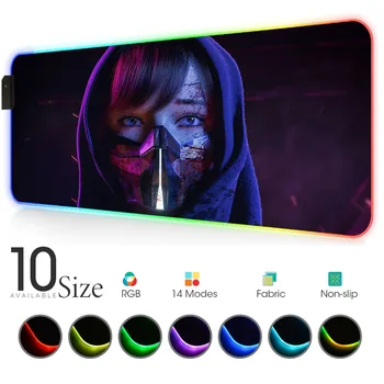 

Colorful glowing girl Mouse Pad RGB Black Large customize LED MousePad Gamer with Backlit pc accessories gaming keyboard pad