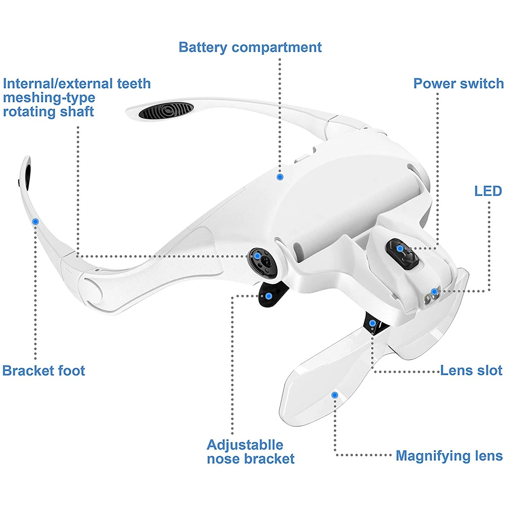 Увеличительные очки с 5 линзами и 2 светодиодный лампами лупа головкой