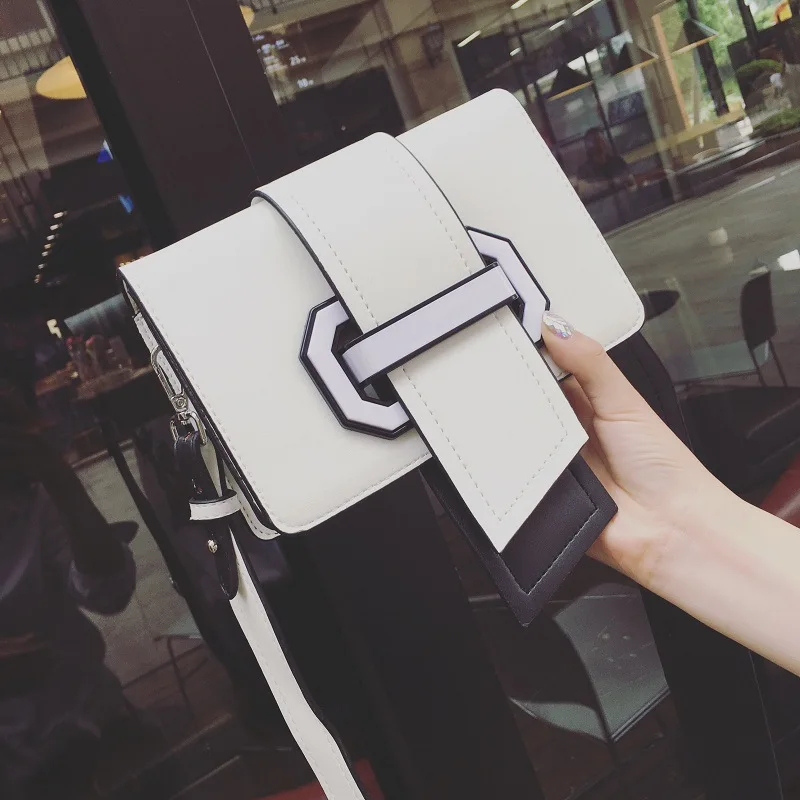 

Tongue Bag Contrast Color Square Sling Bag Star Style Yang Mi Celebrity Style Shoulder WOMEN'S Bag Pull-belt Small Bag