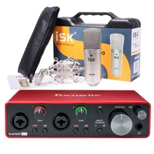 Модернизированный Focusrite Scarlett 2i2 3-го поколения Профессиональный записывающий аудио интерфейс USB звуковая карта с iSK BM-800 микрофоном