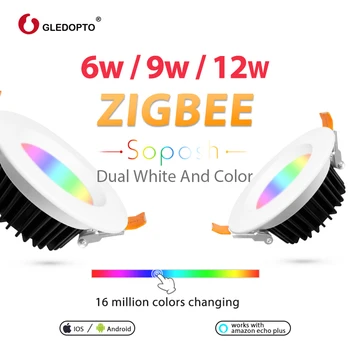

2020 New GLEDOPTO ZIGBEE RGB+CCT Downlight AC100-240V 6W/9W/12W Led Dimmable Lamp Work With Ecoh plus SmartThings Voice Control