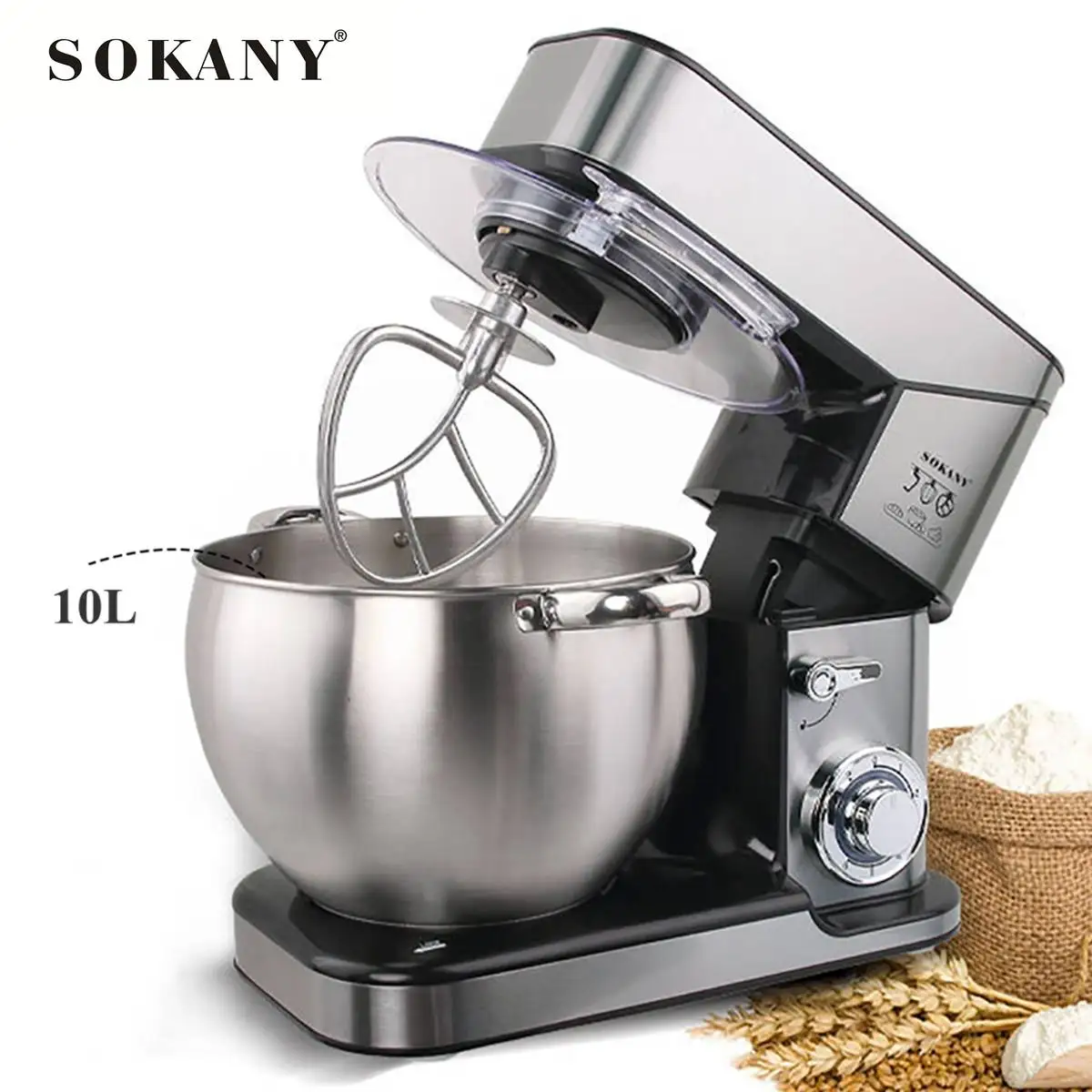 10L 2000WStand MixerStainless Steel Kneading MachineElectric Food Mixer with Blender 2 Hook And Wire Whip 6 Speed Food Mixer