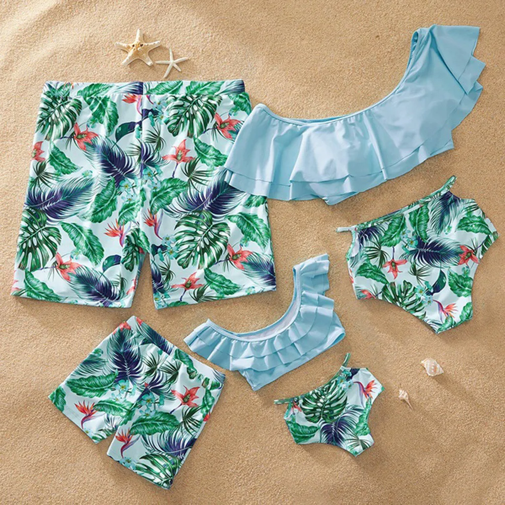 Купальник с листьями для мамы и дочки детский купальник бикини пляжные шорты