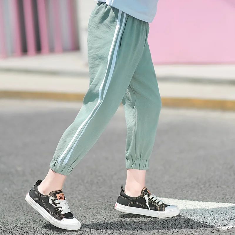 

BOY'S Anti Mosquito Pants Summer Thin Section Harem 2019 New Style Children Cotton Linen Capri Pants Child Big Boy Loose-Fit Ski