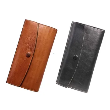 

AETOO Wallet women long thin Japanese and Korean retro mobile phone bag buckle large capacity leather clutch women