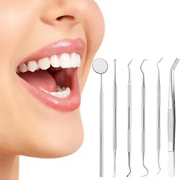 

6pc Stainless Steel Dentist Dental Pick Probe Teeth Clean Hygiene Tool Kit Dental Health Tools