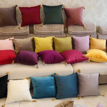 

Color High Quality New Luxury Tassel Design Cute Velvet Cushion Cover Pillow Cover Pillowcase Home Decorative Sofa Throw Pillows