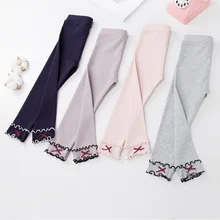 Новые стильные Лоскутные штаны-капри с двойными деревянными бантик-ушки для девочек, тонкие леггинсы для мальчиков на весну и осень в Корейском стиле