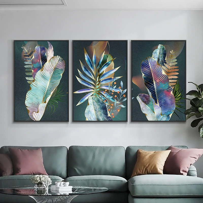 

Modern Colored Leaves Painting On Canvas Print Nordic Poster Wall Art Picture For Living Room Dercoration Home Decor Frameless