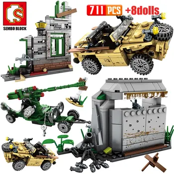 

SEMBO Military Technic Chariot Army Tank Model Building Blocks WW2 Vehicles City Police Soldier Figures Bricks Toy For Boy