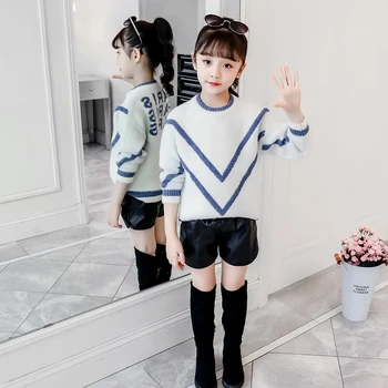 

2019 Winter New Girls Knit Pullover Colorblock Striped Sweater Children's Tops Girls Cotton Sweater Baby Girl Sweater