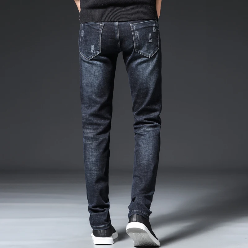 Рваные мужские джинсы облегающие джинсы Homme Slim Fit Брюки уличная Мужская брюки повседневные модные синие стрейч Зима-осень