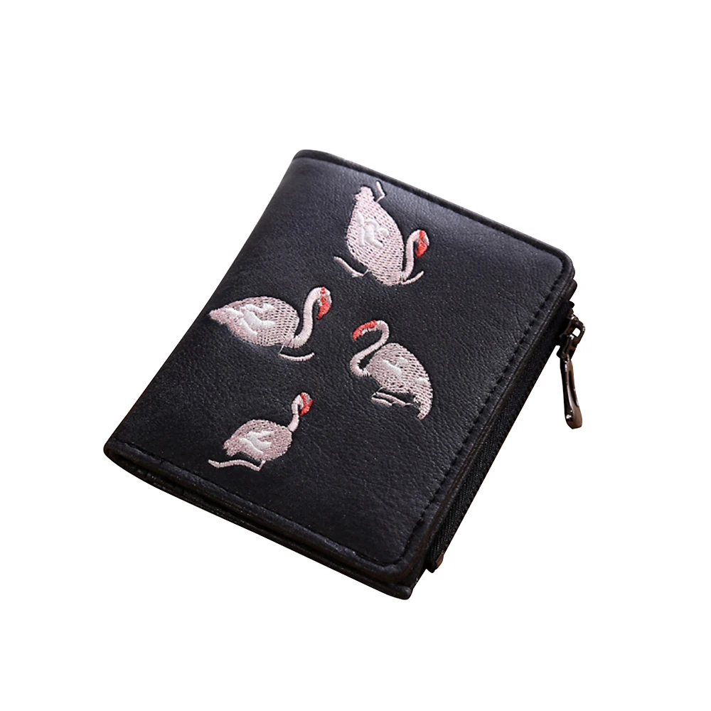 

Women Wallet Women's Card Wallets Short Bifold Slim Embroidery Flamingo Design Fashion Purses Lady Zipper Coin Pocket