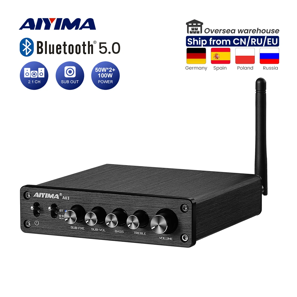Aiyima TPA3116 amplificadorサブウーファーオーディオbluetoothサウンドアンプ2.1 50Wx2 +  100ワットハイファイTPA3116D2デジタル電源ホームアンプ