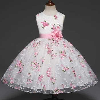 

Flower girls Rose printing Wedding Party Dresses Girl's first communicative communicative communion ball bow dress vestidos de